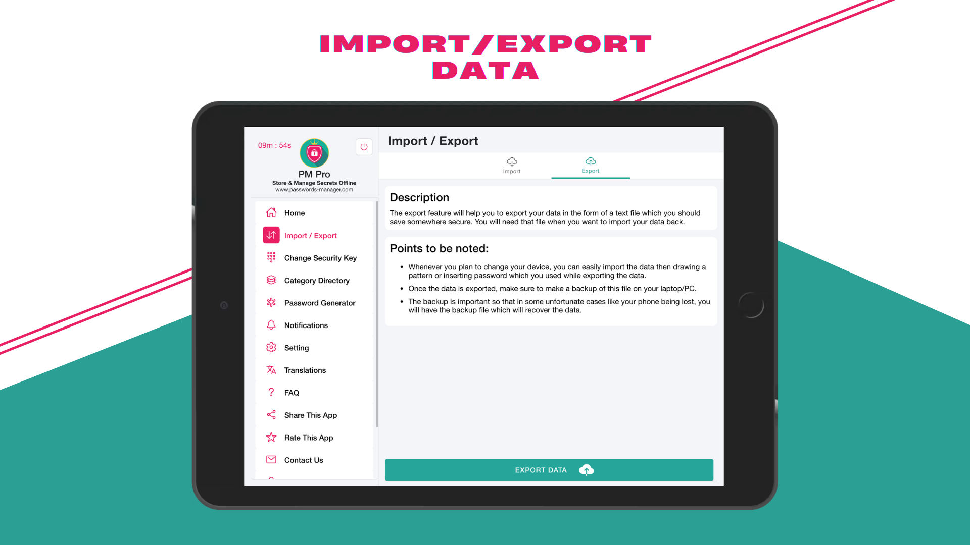 PM Pro - Import and export